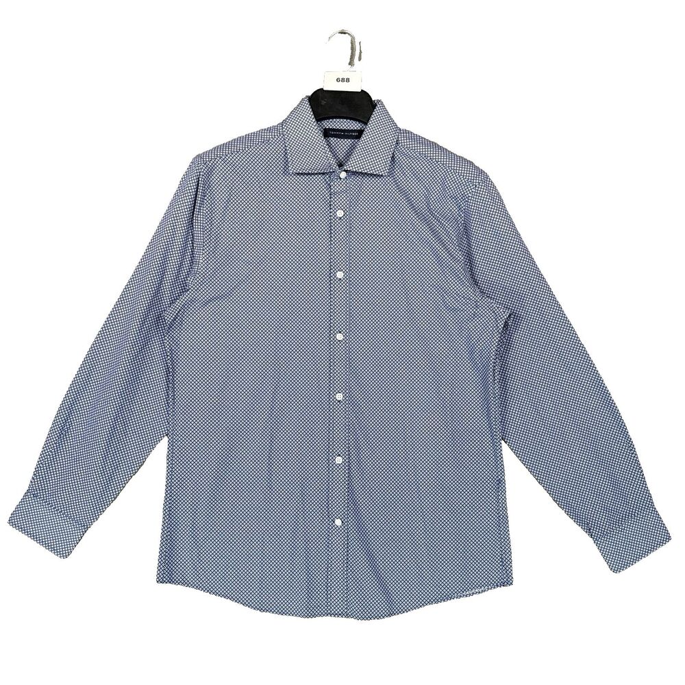 Tommy Hilfiger Mens Long Sleeve Dress Shirt Slim Fit 15.5 32/33 M Blue Geometric